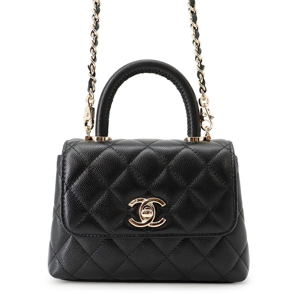 Chanel Quilted Coco Handle Mini Caviar Leather 2-Way Shoulder Bag Black