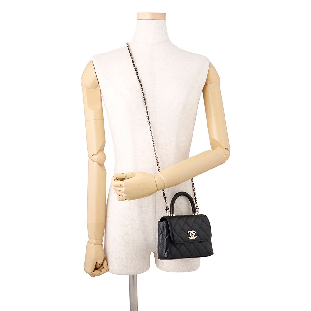 Chanel Quilted Coco Handle Mini Caviar Leather 2-Way Shoulder Bag Black — view 4