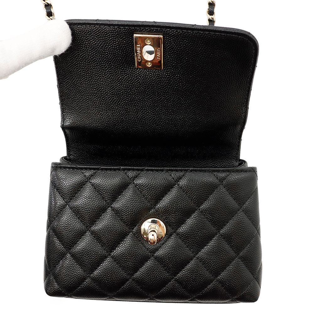 Chanel Quilted Coco Handle Mini Caviar Leather 2-Way Shoulder Bag Black — view 6