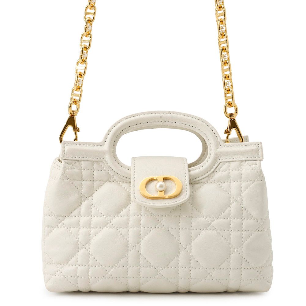 Dior Handbag Joli Top Handle Mini Lambskin Faux Pearl 2-Way Shoulder White