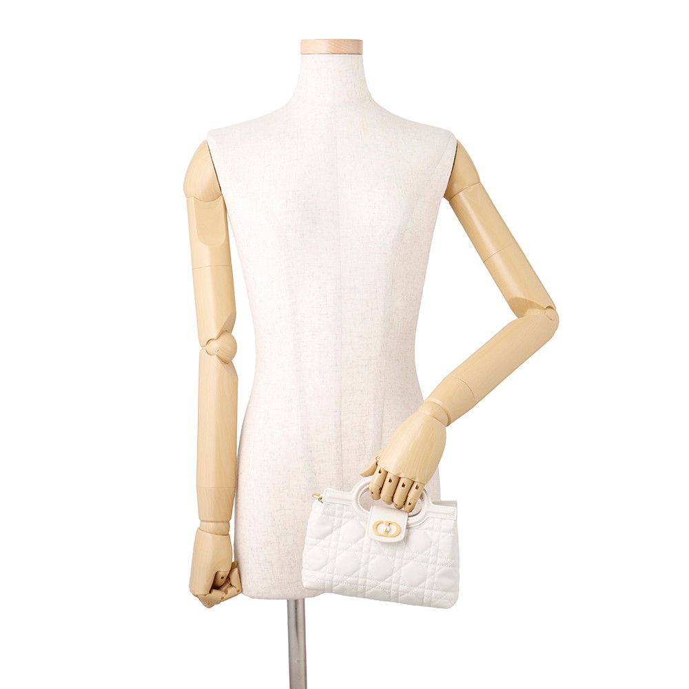 Dior Handbag Joli Top Handle Mini Lambskin Faux Pearl 2-Way Shoulder White — view 5