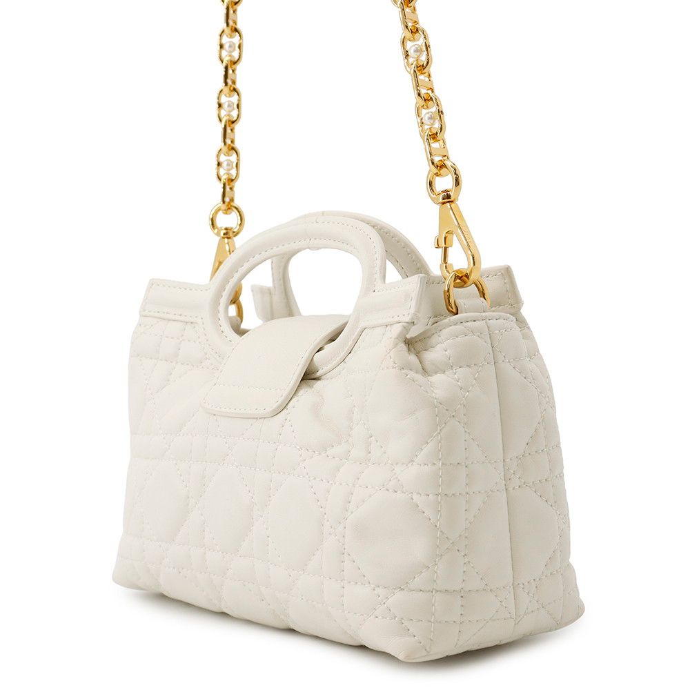 Dior Handbag Joli Top Handle Mini Lambskin Faux Pearl 2-Way Shoulder White — view 2