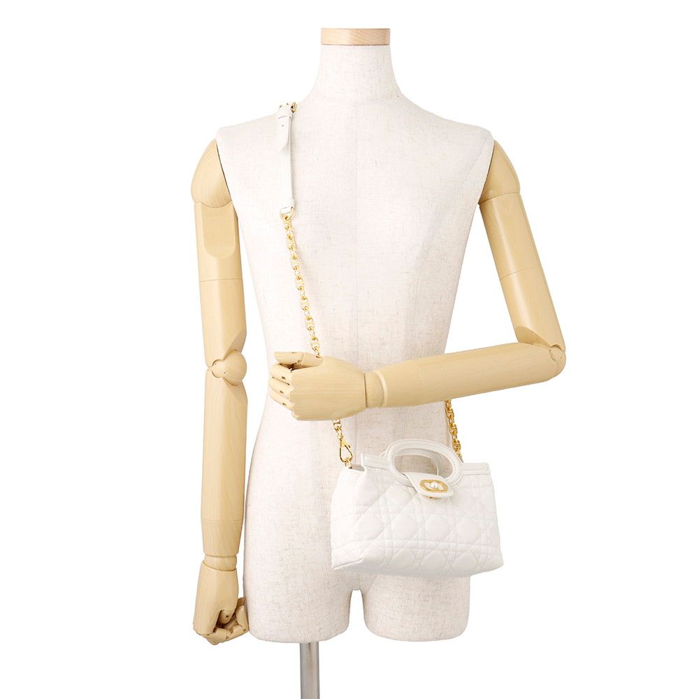 Dior Handbag Joli Top Handle Mini Lambskin Faux Pearl 2-Way Shoulder White — view 4