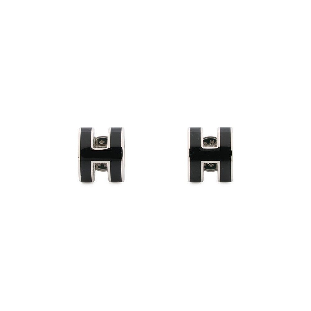 Hermes Earrings Mini Pop Black Silver