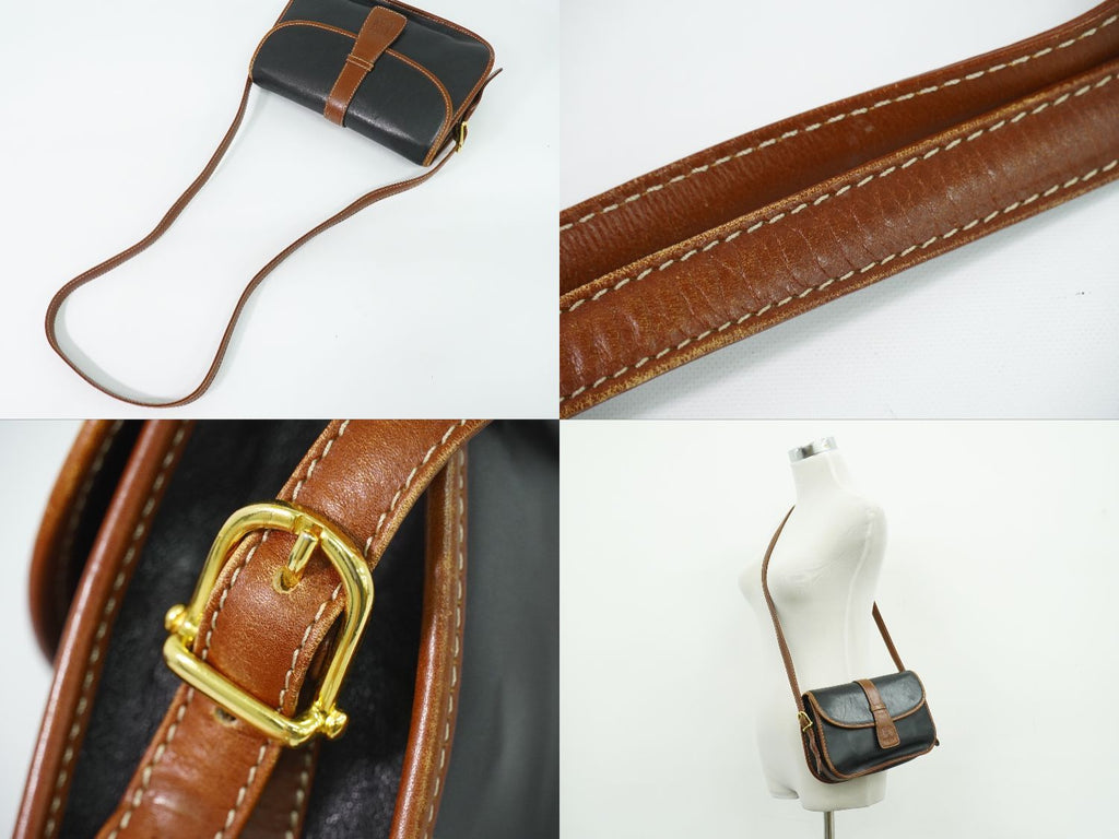 Celine Leather Shoulder Bag Pochette Black Brown Second — view 6