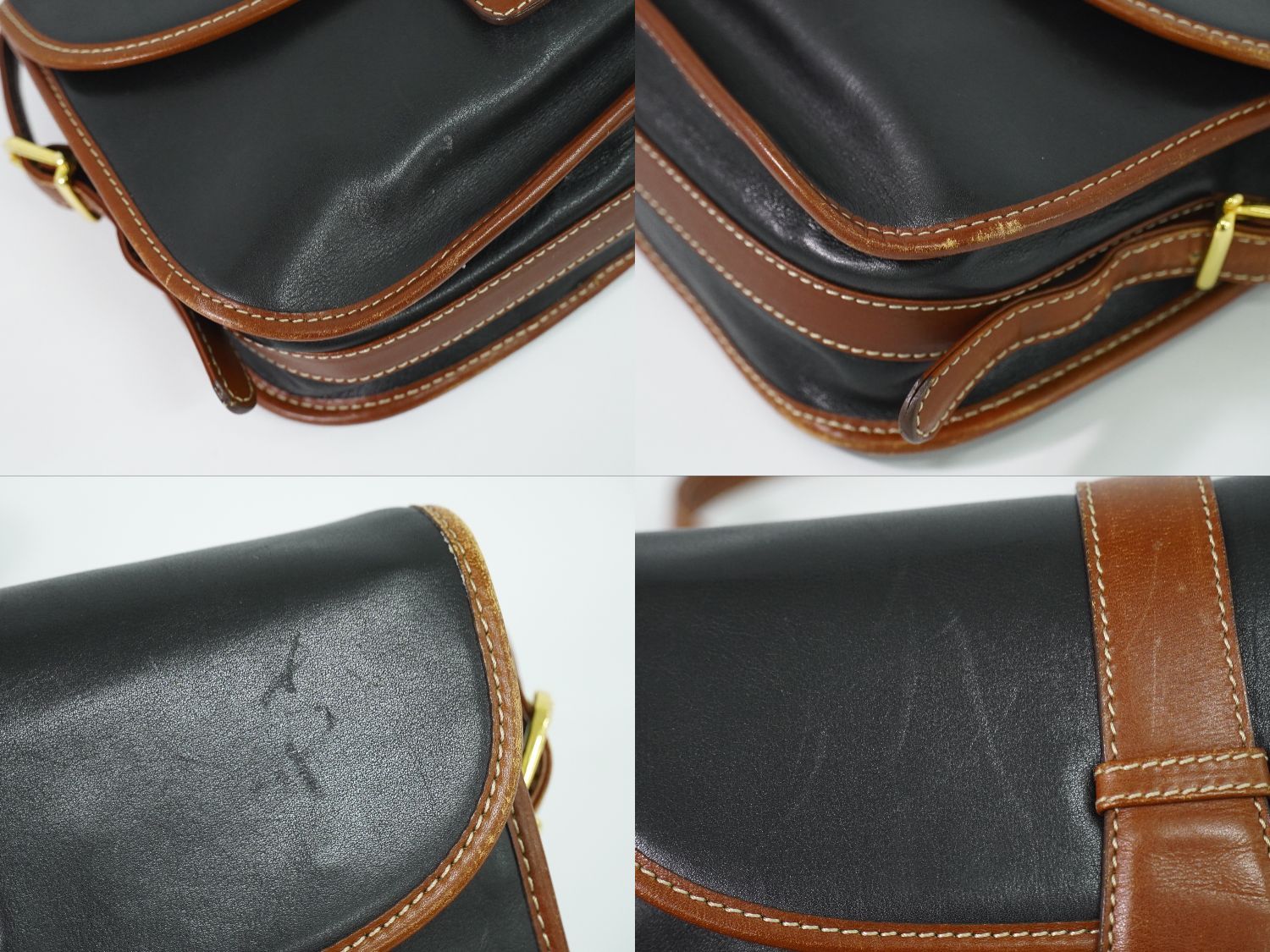 Celine Leather Shoulder Bag Pochette Black Brown Second — view 7