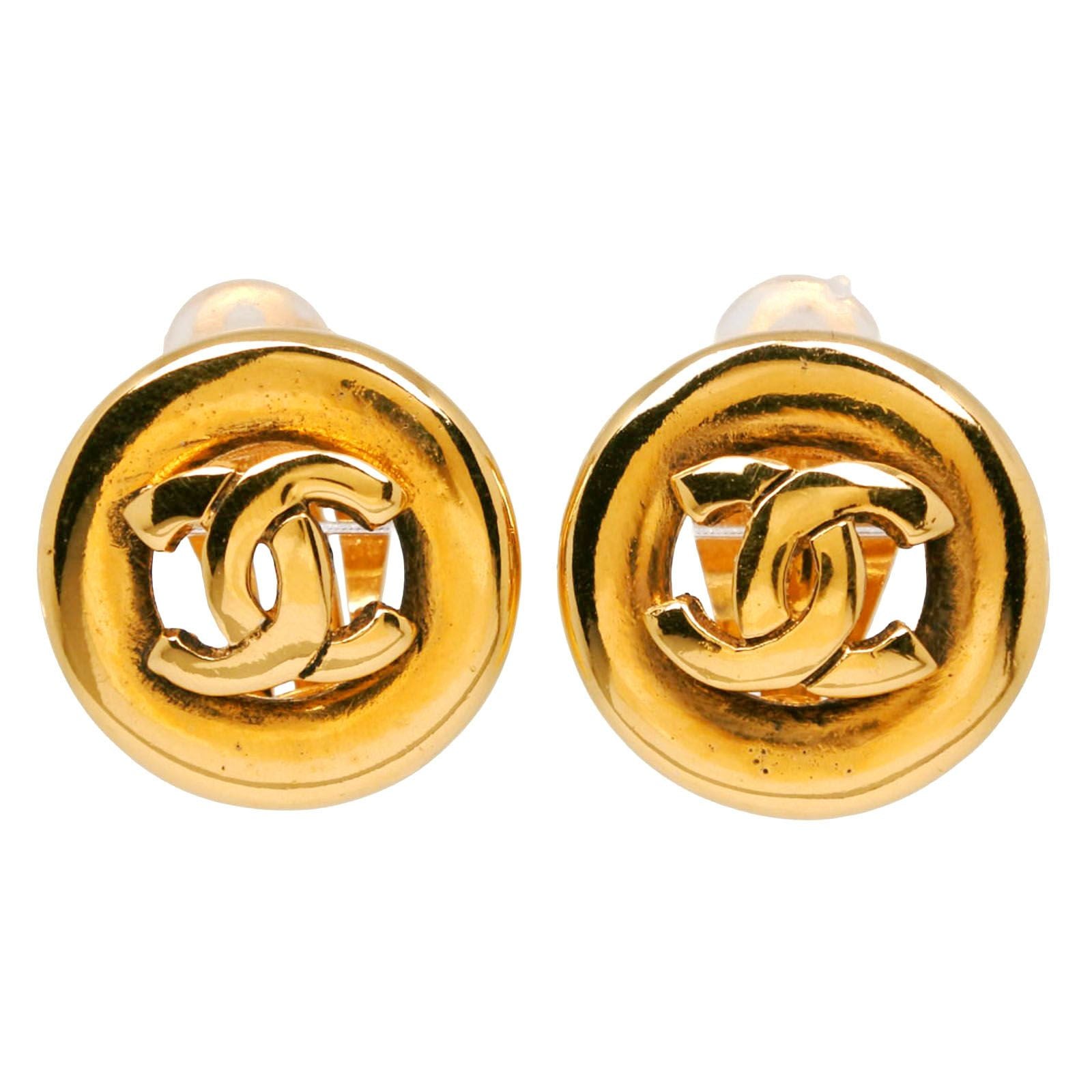 Chanel CC Logo Vintage Gold Plated Earrings