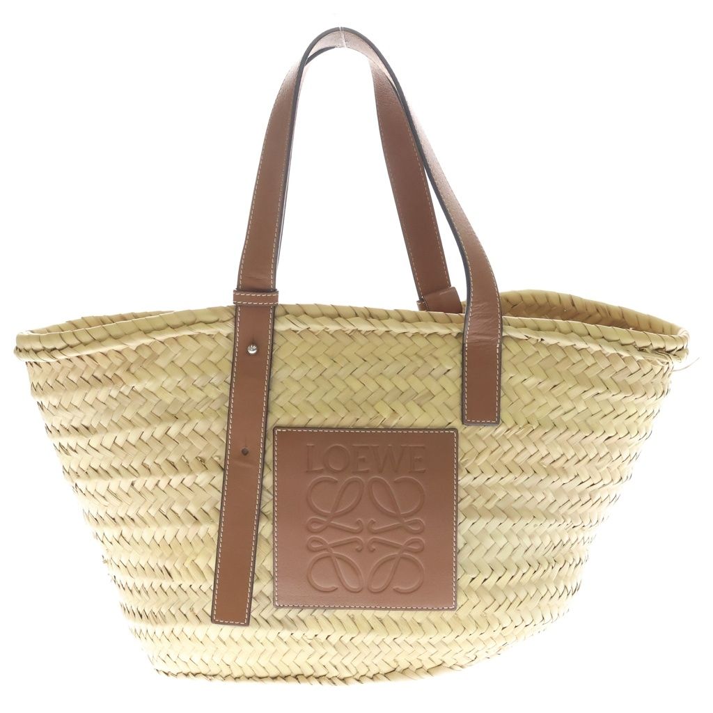 Loewe Anagram Handbag Bag Beige Brown Leather Raffia