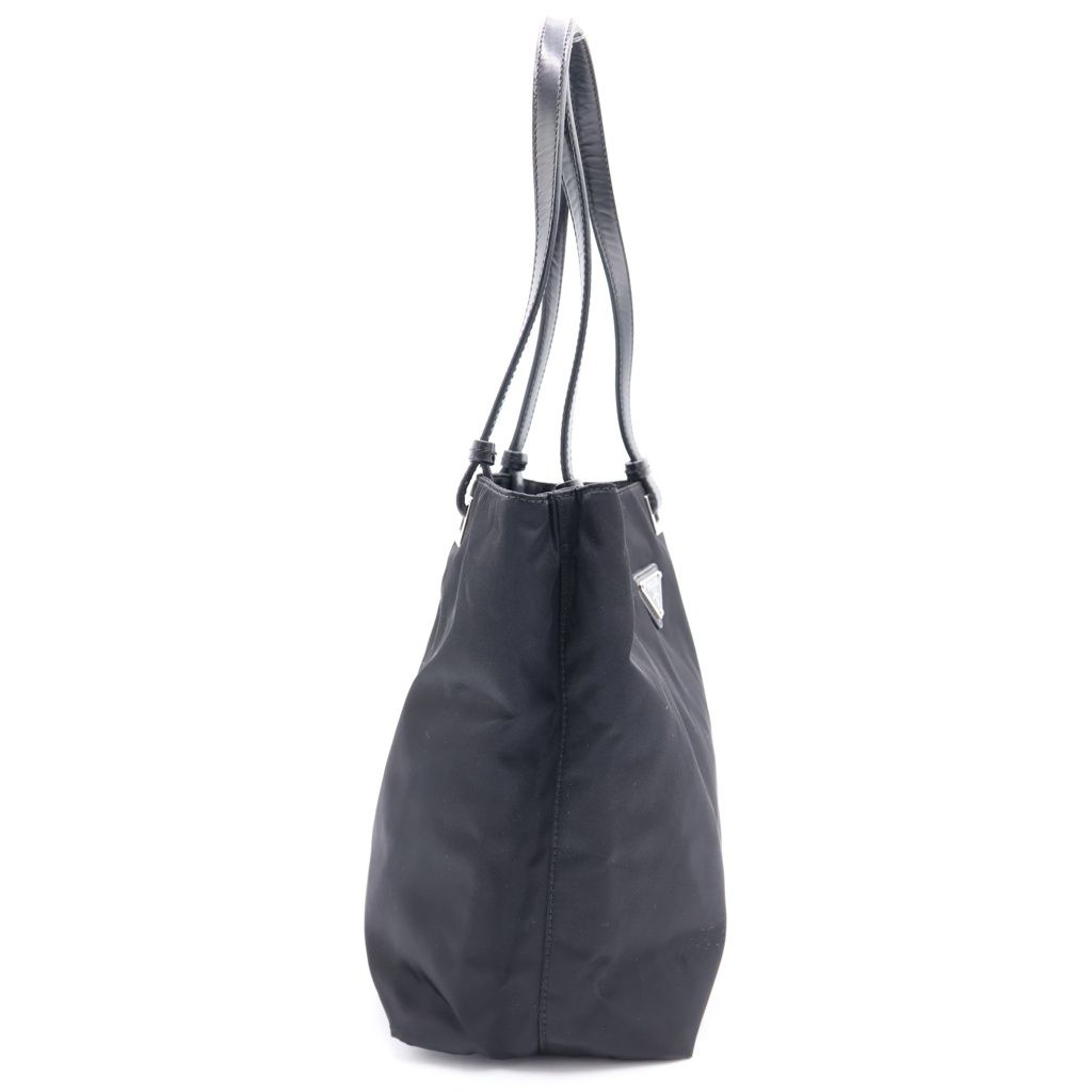 Prada Triangle Logo Nylon Leather Silver Tote Black — view 3