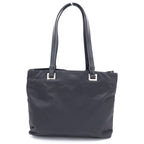 Prada Triangle Logo Nylon Leather Silver Tote Black — view 2