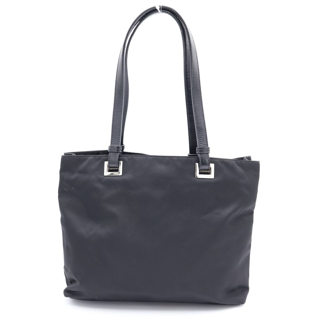 Prada Triangle Logo Nylon Leather Silver Tote Black — view 2