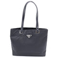 Prada Triangle Logo Nylon Leather Silver Tote Black
