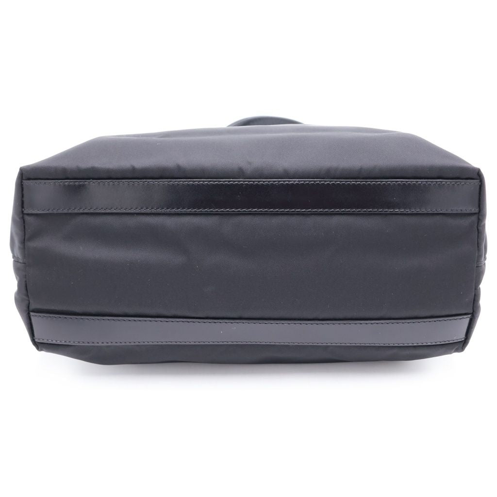 Prada Triangle Logo Nylon Leather Silver Tote Black — view 4