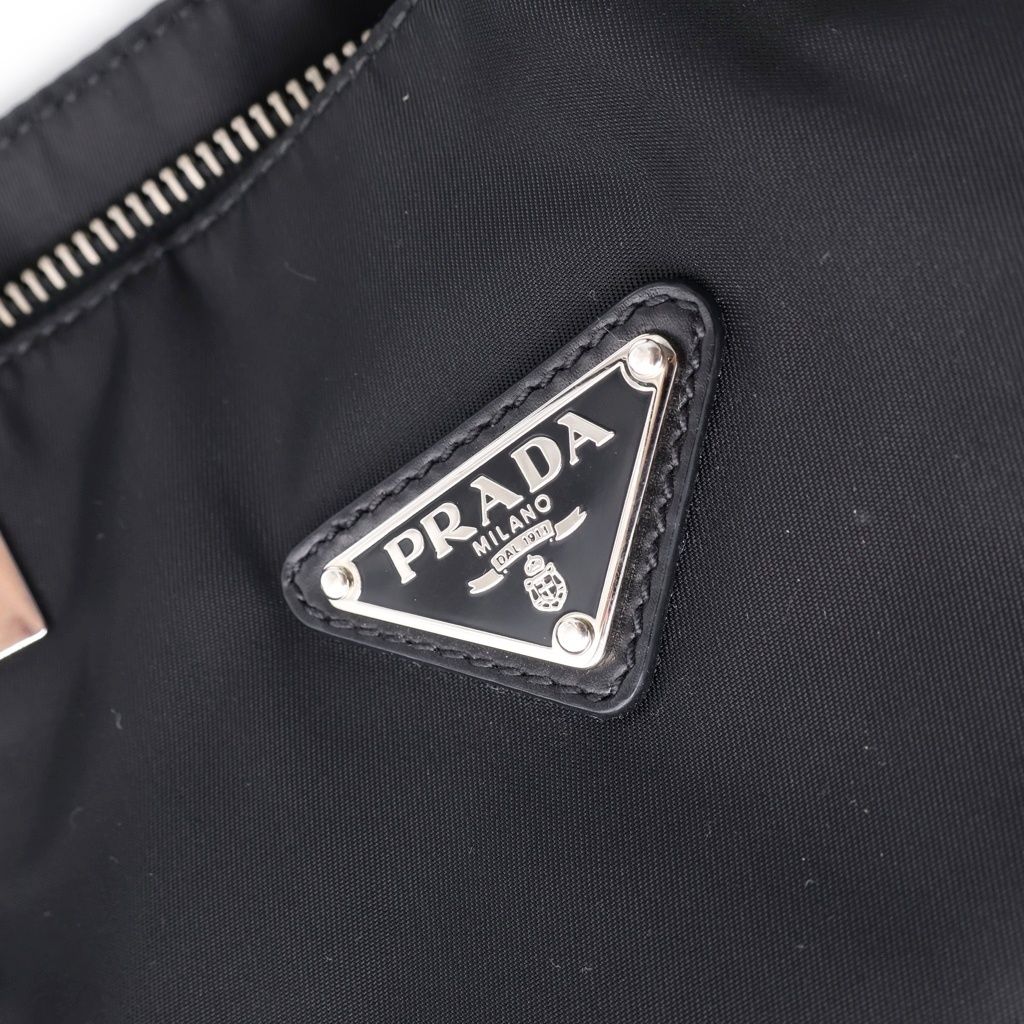 Prada Triangle Logo Nylon Leather Silver Tote Black — view 7