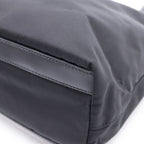 Prada Triangle Logo Nylon Leather Silver Tote Black — view 5