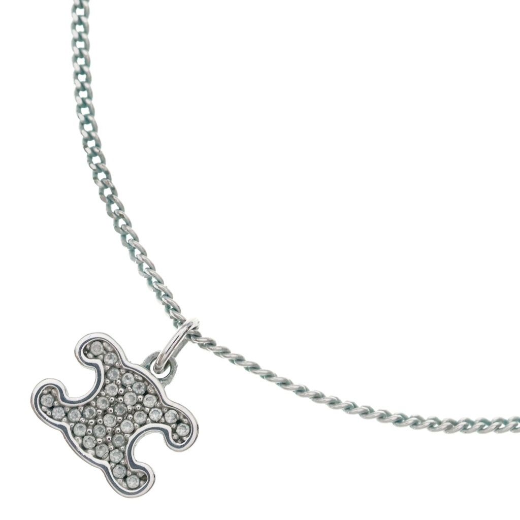Celine Triomphe Rhinestone Pendant Chain Silver