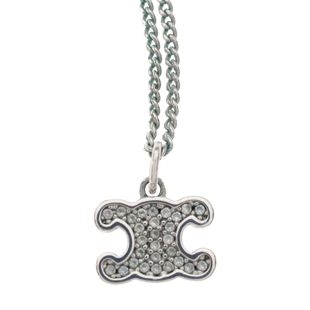 Celine Triomphe Rhinestone Pendant Chain Silver — view 3