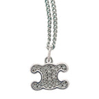 Celine Triomphe Rhinestone Pendant Chain Silver — view 3