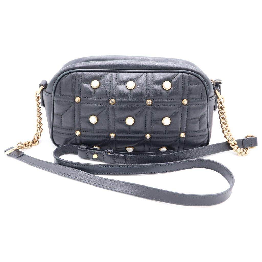 Gucci GG Marmont Pearl Motif Shoulder Bag Black Leather Gold — view 2