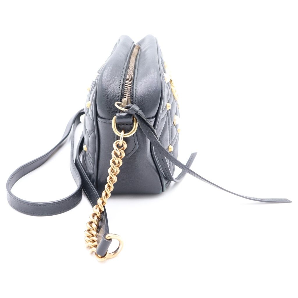 Gucci GG Marmont Pearl Motif Shoulder Bag Black Leather Gold — view 3