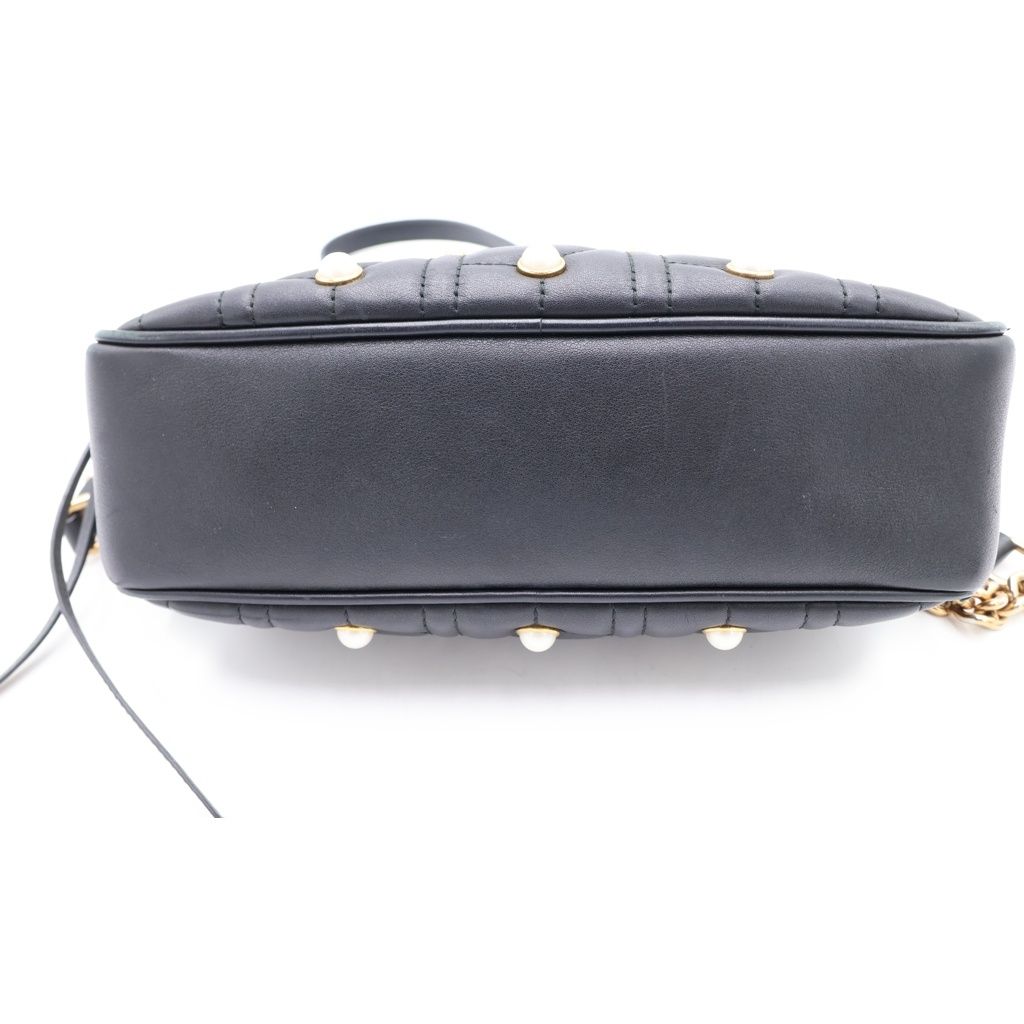 Gucci GG Marmont Pearl Motif Shoulder Bag Black Leather Gold — view 4