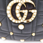 Gucci GG Marmont Pearl Motif Shoulder Bag Black Leather Gold — view 6