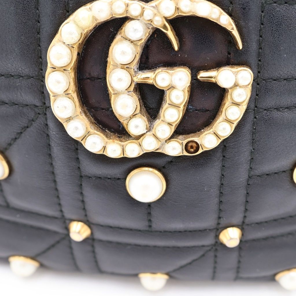 Gucci GG Marmont Pearl Motif Shoulder Bag Black Leather Gold — view 6