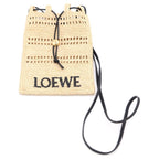 Loewe Raffia Drawstring Pocket Anagram Mini Shoulder Bag Beige Raffia