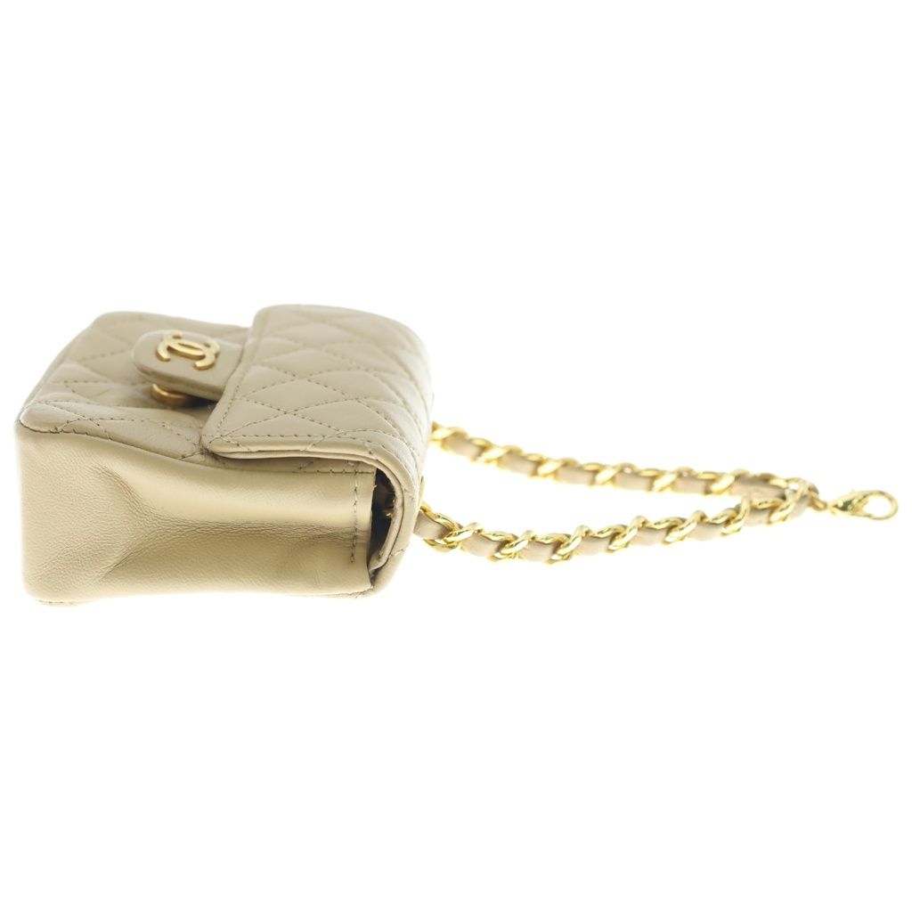Chanel Micro Minimini Quilted Lambskin Chain Pouch Charm Gold Beige — view 3