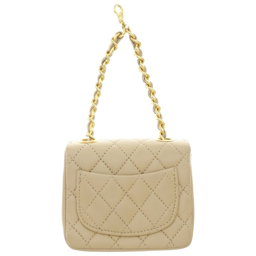 Chanel Micro Minimini Quilted Lambskin Chain Pouch Charm Gold Beige — view 2