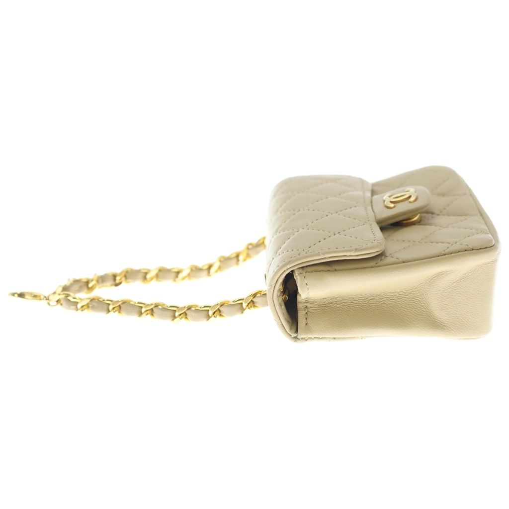 Chanel Micro Minimini Quilted Lambskin Chain Pouch Charm Gold Beige — view 4