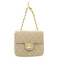 Chanel Micro Minimini Quilted Lambskin Chain Pouch Charm Gold Beige
