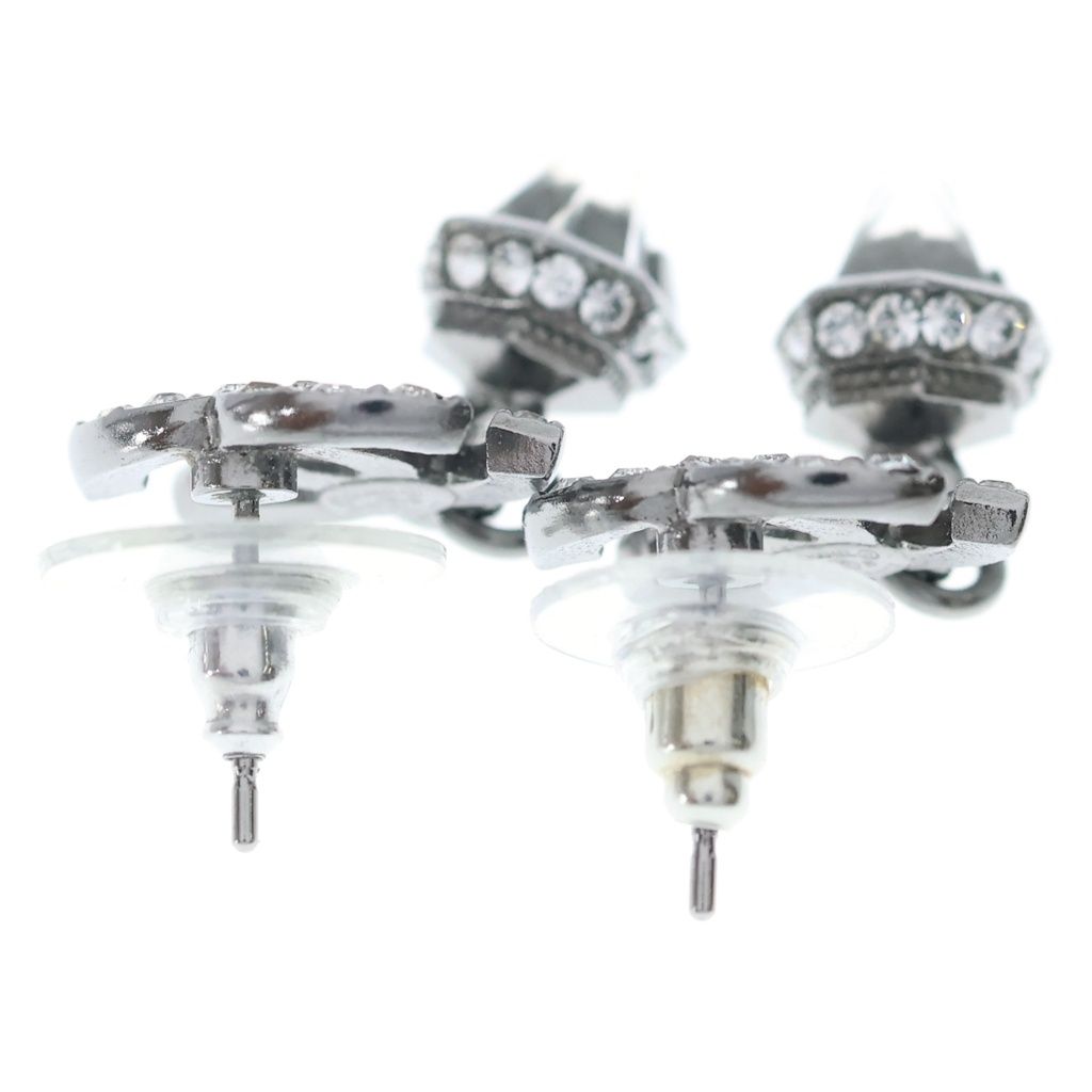 Chanel CC Logo Rhinestone Drop Earrings Silver — view 2