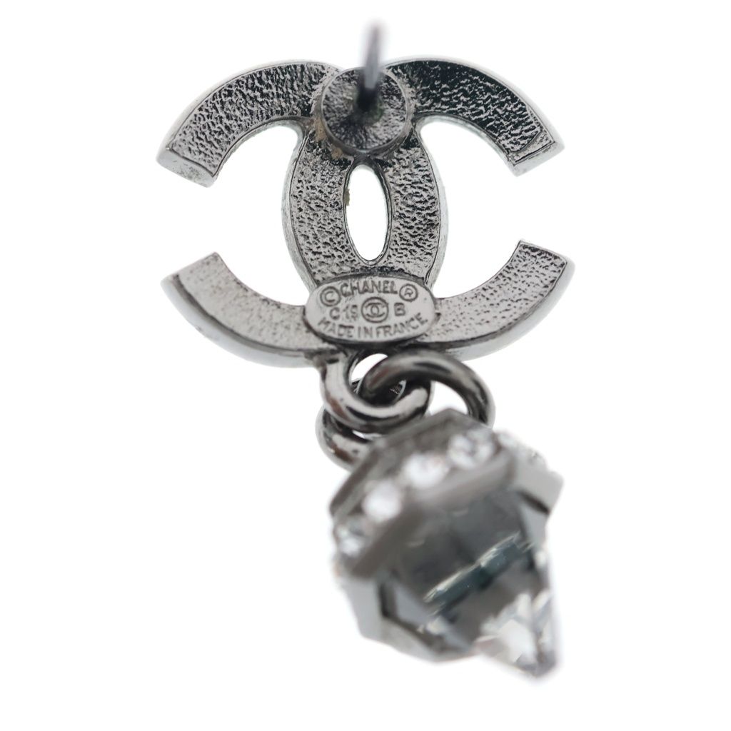 Chanel CC Logo Rhinestone Drop Earrings Silver — view 6