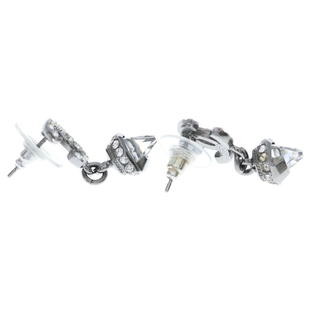 Chanel CC Logo Rhinestone Drop Earrings Silver — view 4