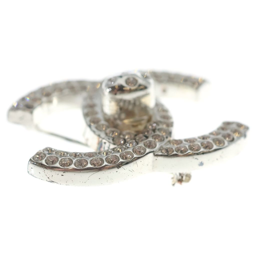 Chanel CC Logo Lock Rhinestone Bro Pin Silver Brooch — view 6