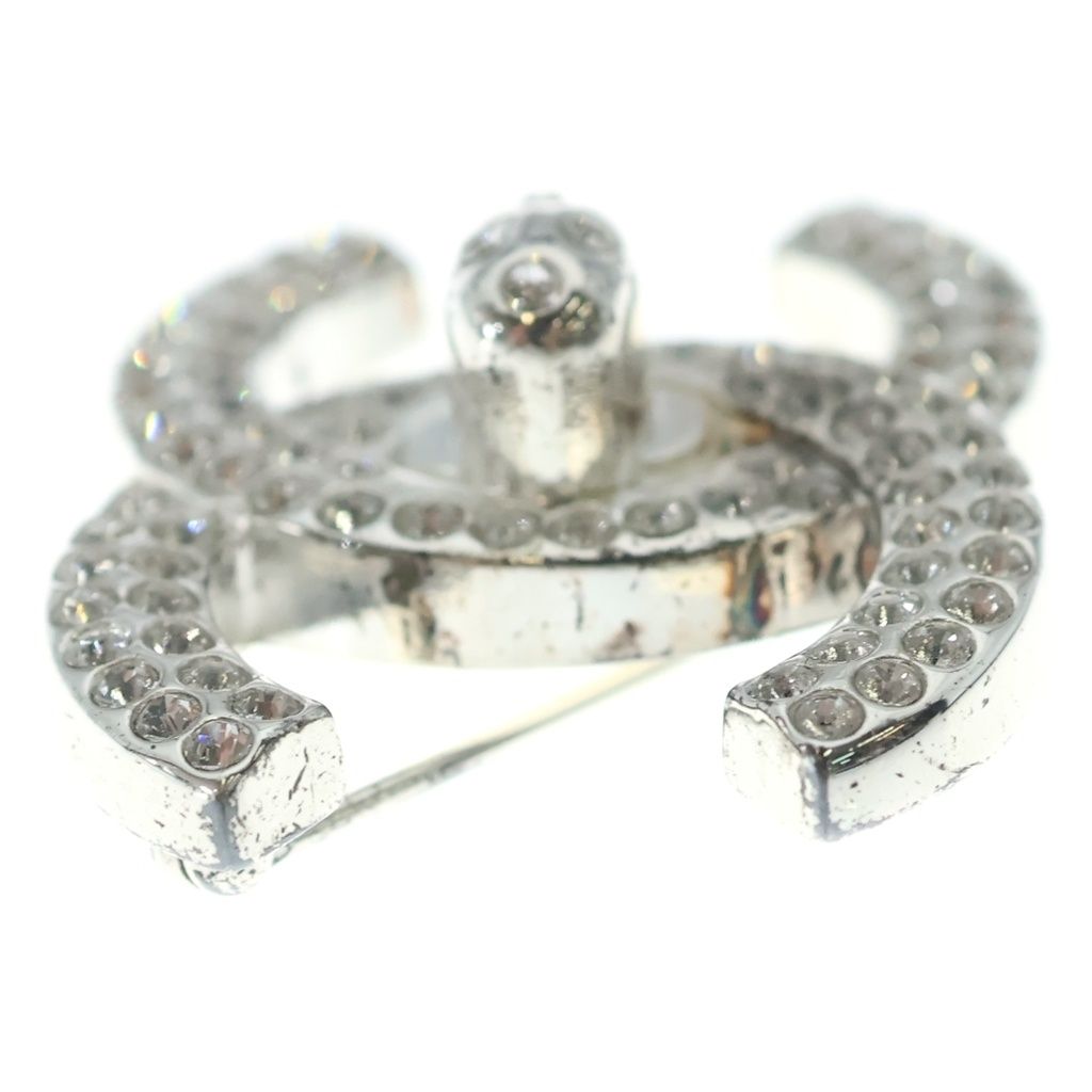 Chanel CC Logo Lock Rhinestone Bro Pin Silver Brooch — view 3