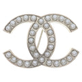 Chanel CC Logo Fakepearl Bro Pin Silver Brooch