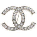Chanel CC Logo Fakepearl Bro Pin Silver Brooch