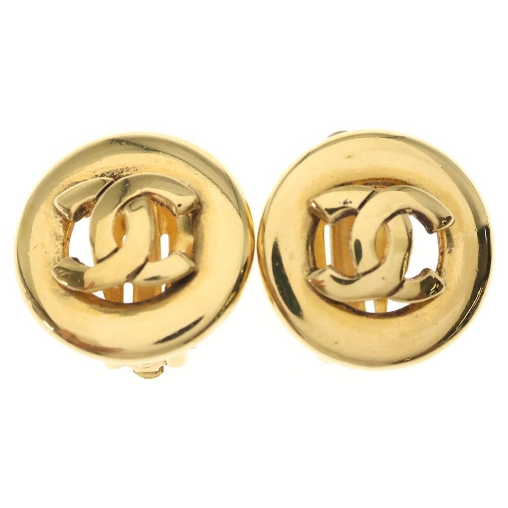 Chanel CC Logo Round Earrings Gold