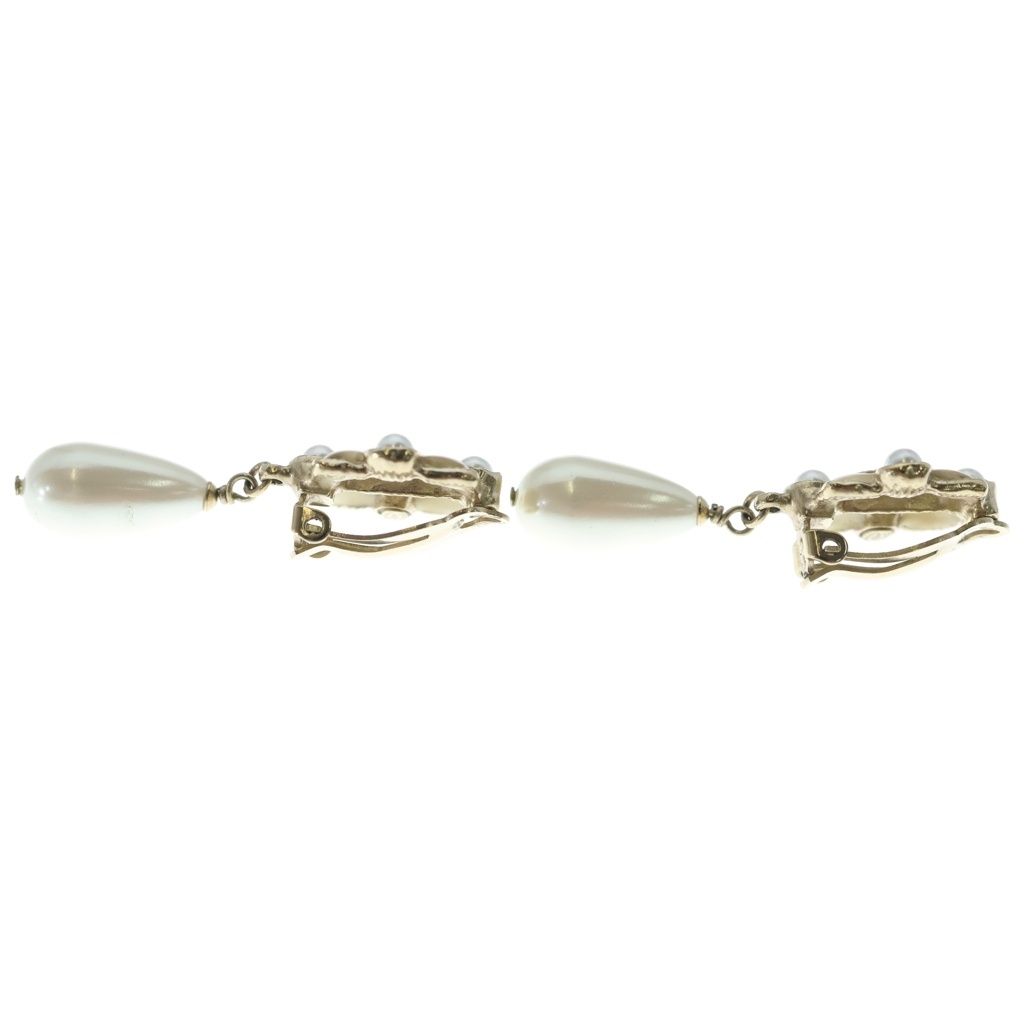 Chanel CC Logo Fakepearl Drop Earrings Gold — view 3