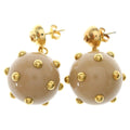 Chanel CC Logo Earrings Studs Plastic Gold Beige