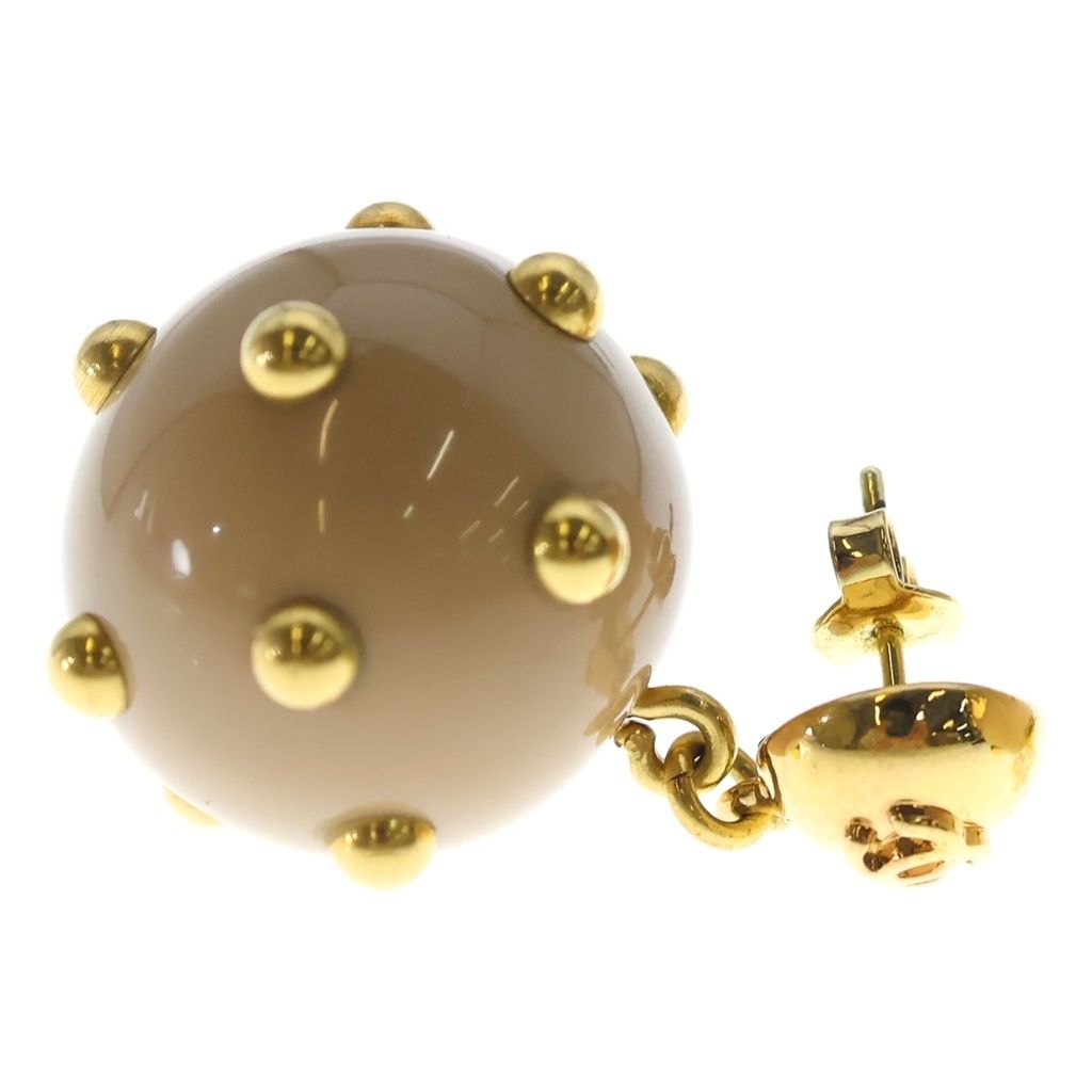 Chanel CC Logo Earrings Studs Plastic Gold Beige — view 3