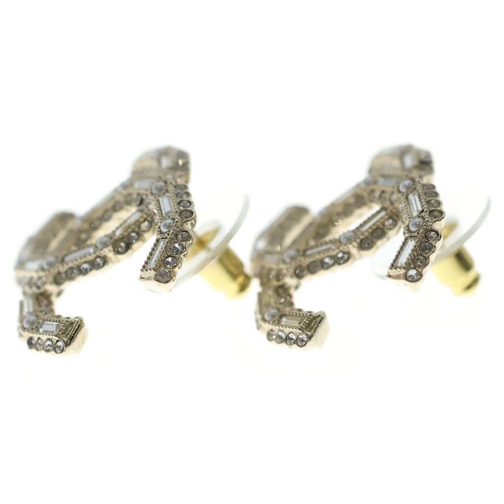 Chanel CC Logo Earrings Rhinestone Fakepearl White Gold — view 3