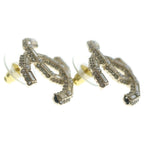 Chanel CC Logo Earrings Rhinestone Fakepearl White Gold — view 4