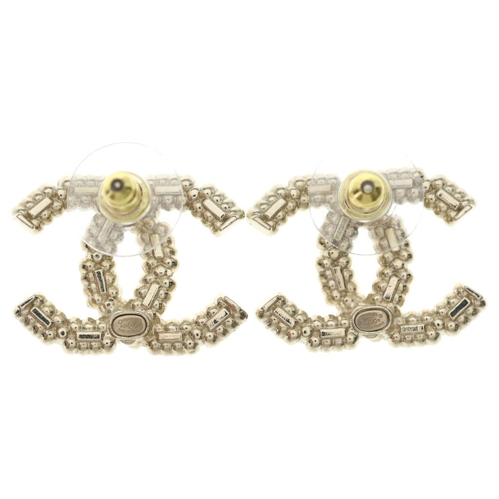 Chanel CC Logo Earrings Rhinestone Fakepearl White Gold — view 2