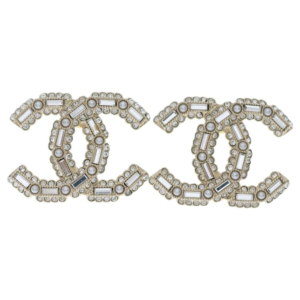 Chanel CC Logo Earrings Rhinestone Fakepearl White Gold
