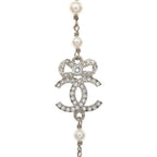Chanel CC Logo Necklace Pearl Rhinestone Ribbon Silver — view 4