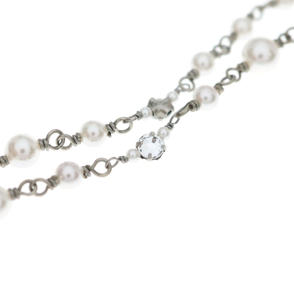 Chanel CC Logo Necklace Pearl Rhinestone Ribbon Silver — view 5