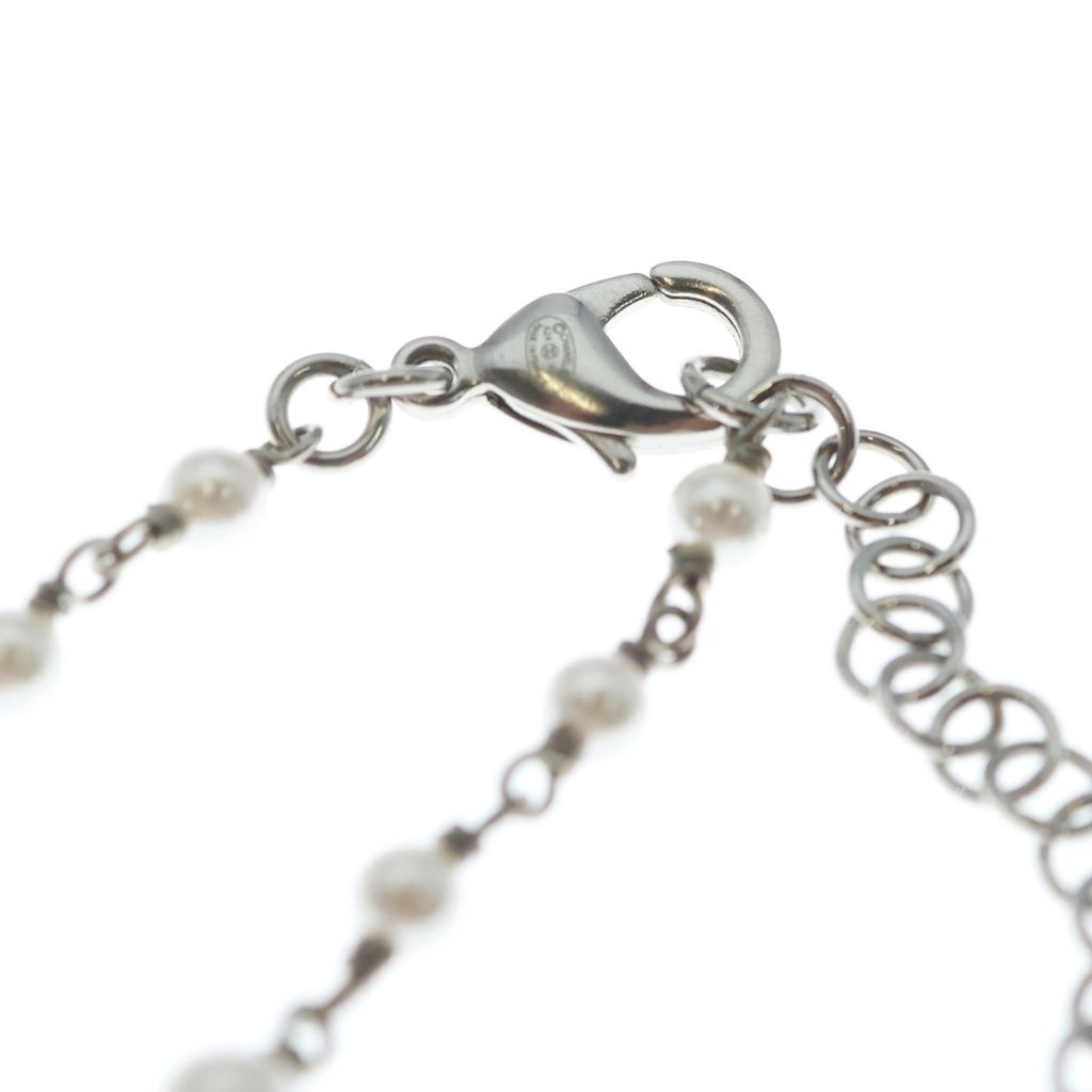 Chanel CC Logo Necklace Pearl Rhinestone Ribbon Silver — view 3